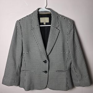 Banana Republic Houndstooth Blazer Black White Tailored Jacket Classic Preppy 10